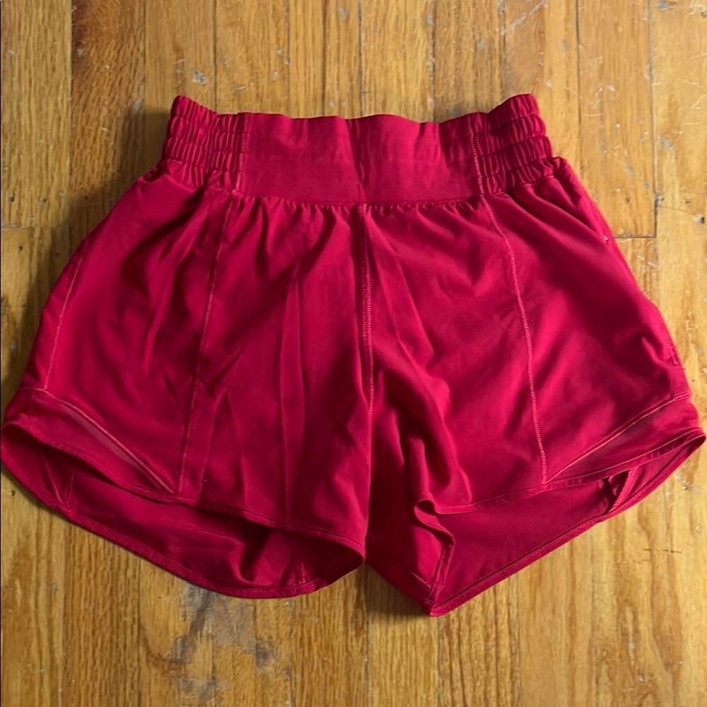 Lululemon Athletica Red Athletic Shorts high rise 4” hotty hots